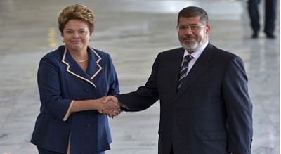 مراسم إستقبال الرئيس محمد مرسي بالبرازيل - والكلمه التي ألقاها